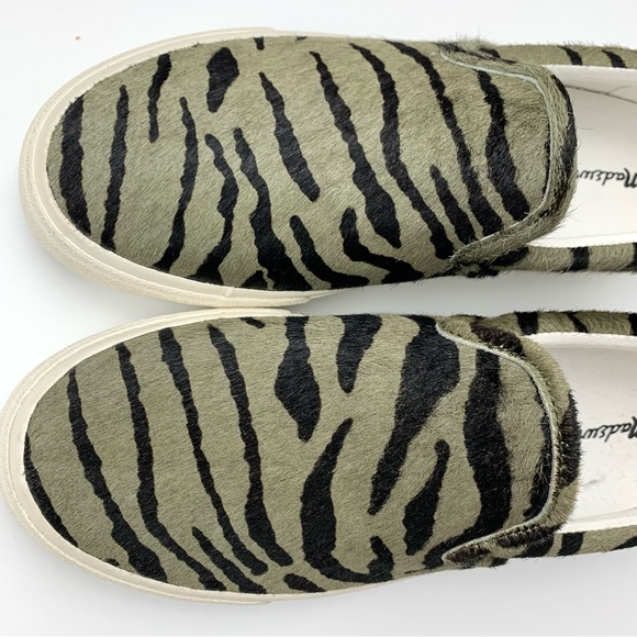 Madewell Sidewalk Slip On Sneakers in Zebra Calf Hair green black - Picture 5 of 12